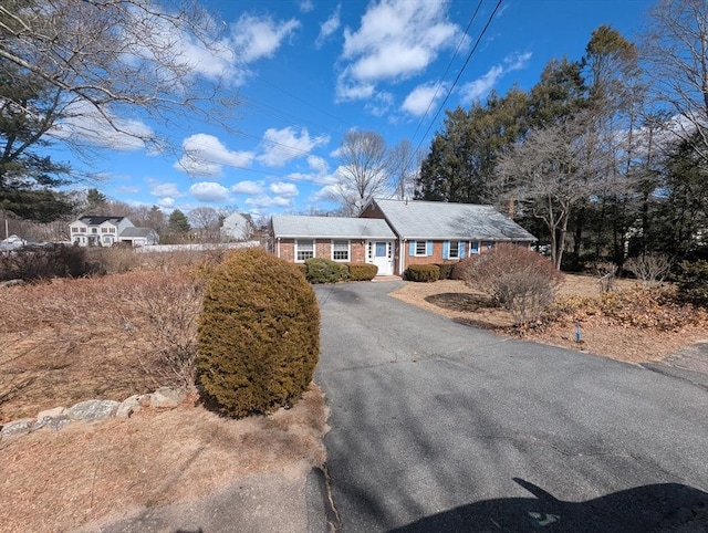 view of front of home featuring brick siding and driveway