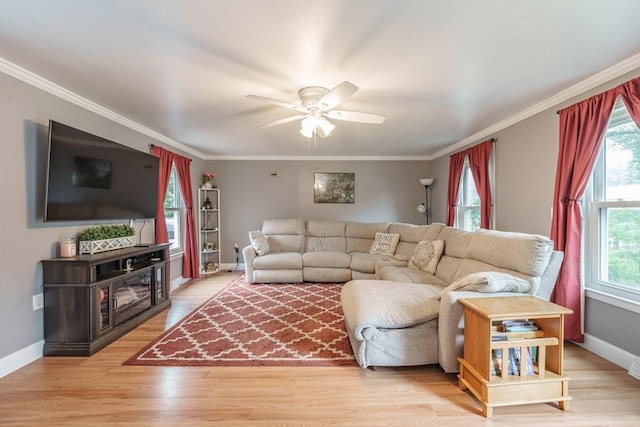 267 Maple St, East Longmeadow, MA 01028 - living area featuring ceiling fan, wood finished floors, and crown molding