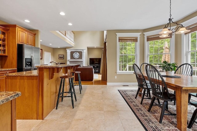 51 Drumlin Hill Rd, Bolton, MA 01740 - dining space with baseboards, recessed lighting, and light tile patterned floors