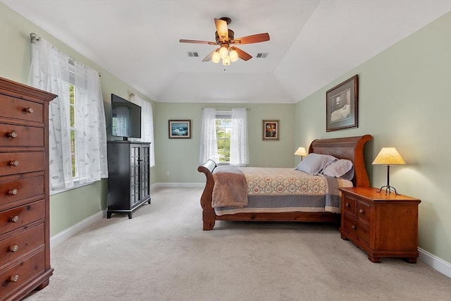51 Drumlin Hill Rd, Bolton, MA 01740 - bedroom with light carpet, baseboards, lofted ceiling, and ceiling fan