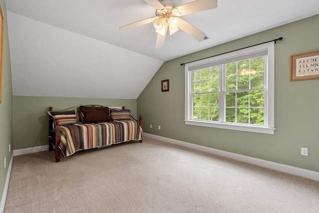 51 Drumlin Hill Rd, Bolton, MA 01740 - carpeted bedroom featuring baseboards, vaulted ceiling, and ceiling fan