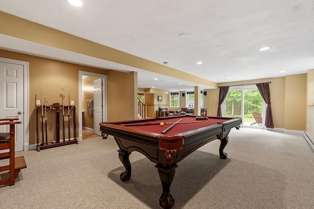51 Drumlin Hill Rd, Bolton, MA 01740 - rec room featuring billiards table, recessed lighting, light carpet, and baseboards