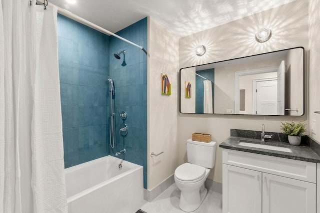 60 Williams St Unit 402, Boston, MA 02130 - bathroom featuring vanity, shower / bath combo with shower curtain, toilet, baseboards, and tile patterned floors