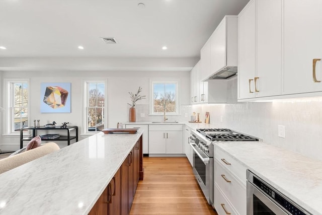 60 Williams St Unit 402, Boston, MA 02130 - kitchen featuring stainless steel range, a sink, light wood-style flooring, recessed lighting, and plenty of natural light