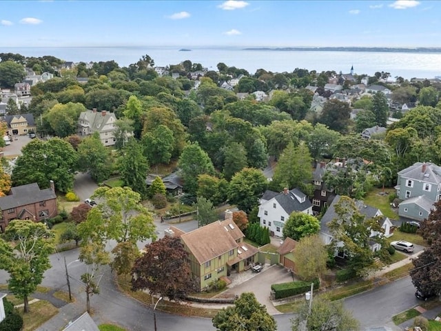 aerial view with a water view and a residential view