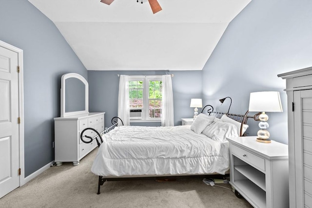 16 Old Colony Way, Whitman, MA 02382 - bedroom with vaulted ceiling, light carpet, a ceiling fan, baseboards, and cooling unit