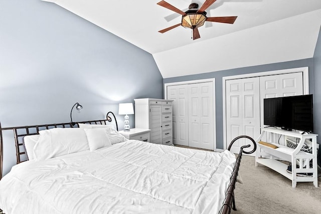 16 Old Colony Way, Whitman, MA 02382 - carpeted bedroom featuring multiple closets, lofted ceiling, and ceiling fan