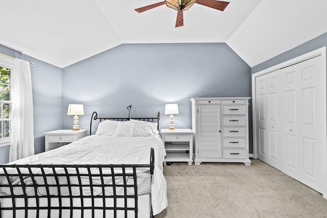16 Old Colony Way, Whitman, MA 02382 - bedroom featuring lofted ceiling, light carpet, a closet, and a ceiling fan