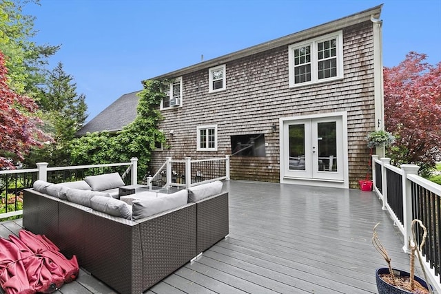 16 Old Colony Way, Whitman, MA 02382 - wooden deck with an outdoor living space and french doors