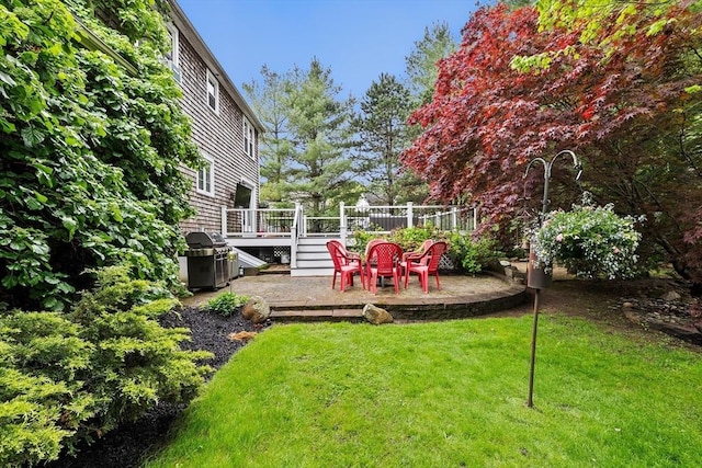 16 Old Colony Way, Whitman, MA 02382 - view of green lawn featuring a patio and a wooden deck