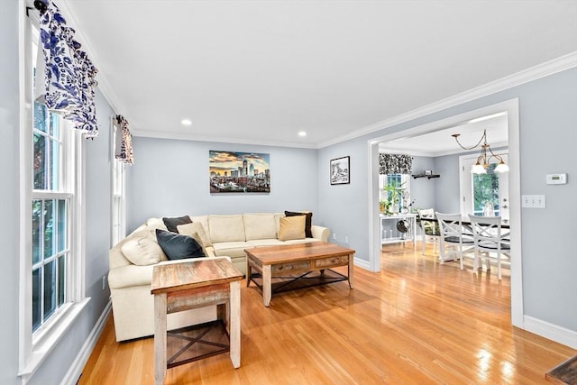 16 Old Colony Way, Whitman, MA 02382 - living room with light wood-style flooring, ornamental molding, baseboards, and recessed lighting