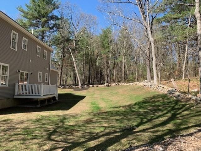4 Pine Hill Rd, Oxford, MA 01537 - view of yard with a wooded view and a wooden deck