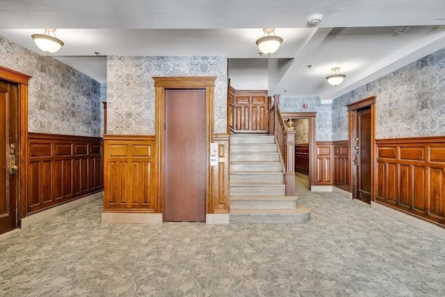 stairs with carpet flooring