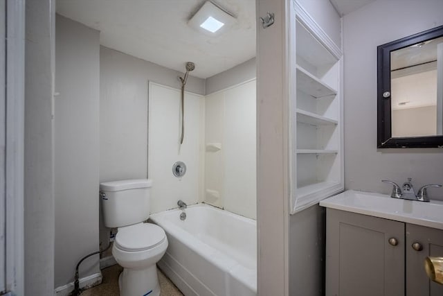 bathroom with toilet, vanity, and shower / tub combination