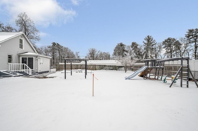 view of snow covered playground