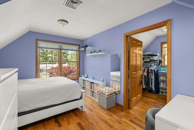 294 Cardinal Way, Northampton, MA 01062 - bedroom with vaulted ceiling, light wood finished floors, a walk in closet, and a closet