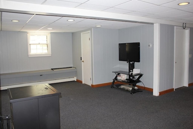276 Newport Ave, Attleboro, MA 02703 - below grade area with carpet flooring, baseboard heating, and recessed lighting