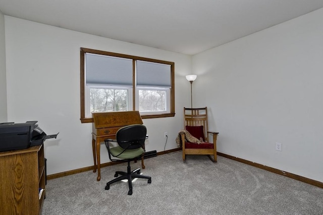 home office featuring carpet flooring and baseboards