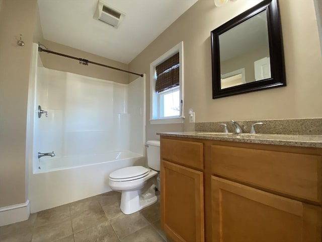 full bathroom featuring tile patterned floors, vanity, shower / bathtub combination, and toilet