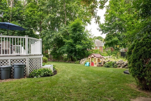 15 Lambert Ave, Stoughton, MA 02072 - view of grassy yard featuring a deck