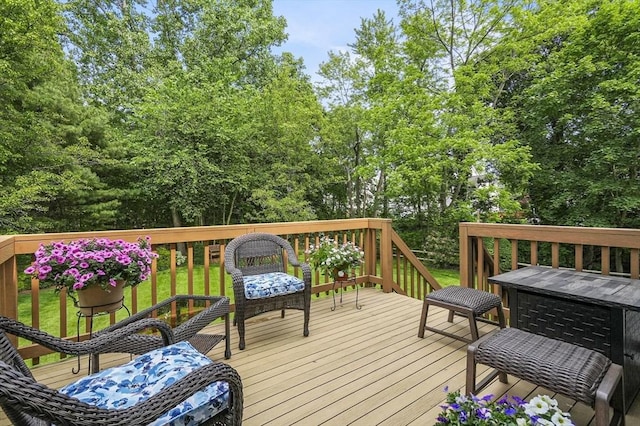 155 Burlington St, Woburn, MA 01801 - wooden deck with view of wooded area