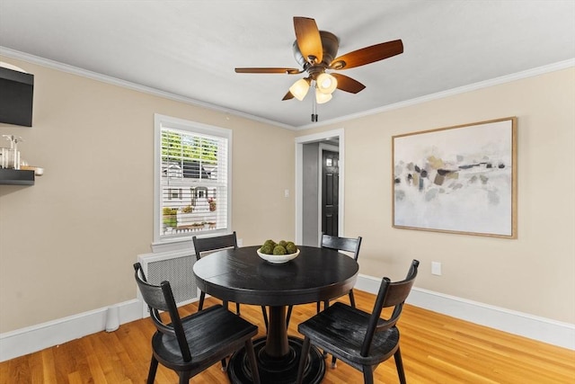 31 Webster St, Randolph, MA 02368 - dining room with light wood finished floors, baseboards, ceiling fan, and ornamental molding