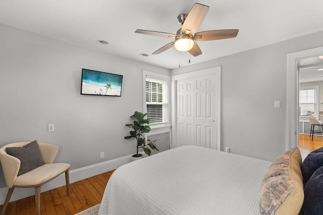 31 Webster St, Randolph, MA 02368 - bedroom featuring baseboards, hardwood / wood-style flooring, a closet, a ceiling fan, and recessed lighting