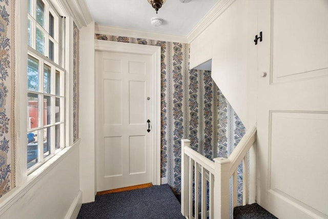 6 River St, Salem, MA 01970 - foyer with wallpapered walls and ornamental molding