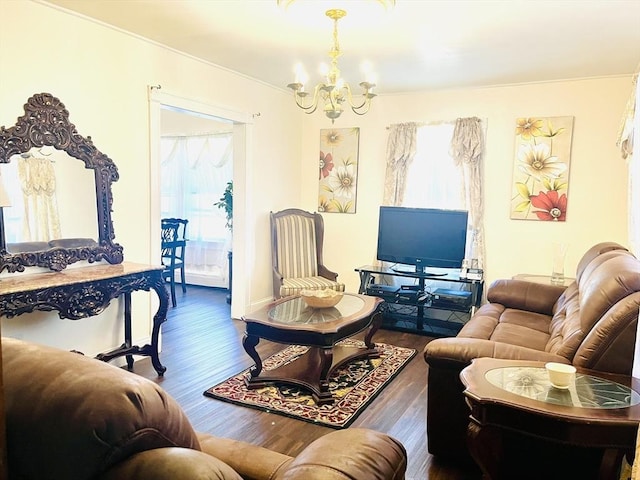 173 Brookway Rd, Boston, MA 02131 - living room featuring wood finished floors and a chandelier