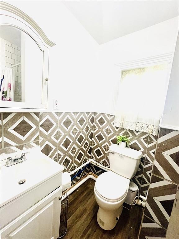 173 Brookway Rd, Boston, MA 02131 - full bathroom featuring toilet, vanity, and wood finished floors