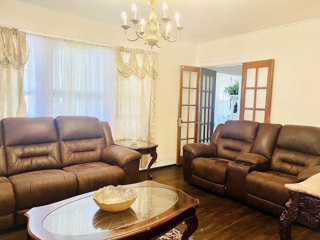 173 Brookway Rd, Boston, MA 02131 - living room featuring a chandelier, wood-type flooring, plenty of natural light, and baseboards