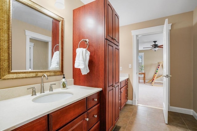 7 Buckhide Rd, Windham, NH 03087 - bathroom featuring vanity, tile patterned floors, ceiling fan, and baseboards