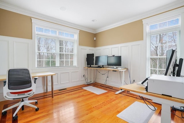 7 Buckhide Rd, Windham, NH 03087 - office featuring a decorative wall, healthy amount of natural light, light wood-style flooring, wainscoting, and ornamental molding