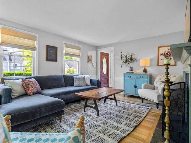 living area with wood finished floors