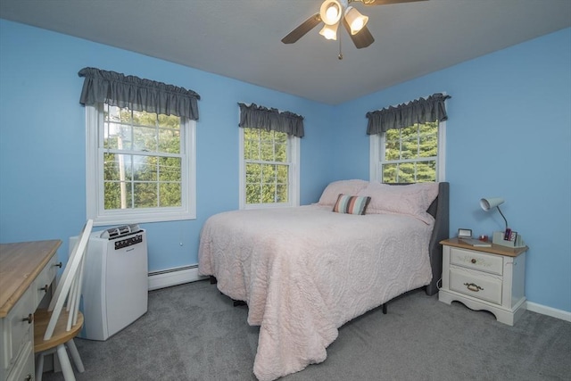 769 Federal St, Belchertown, MA 01007 - bedroom featuring a baseboard radiator, carpet, multiple windows, and a ceiling fan