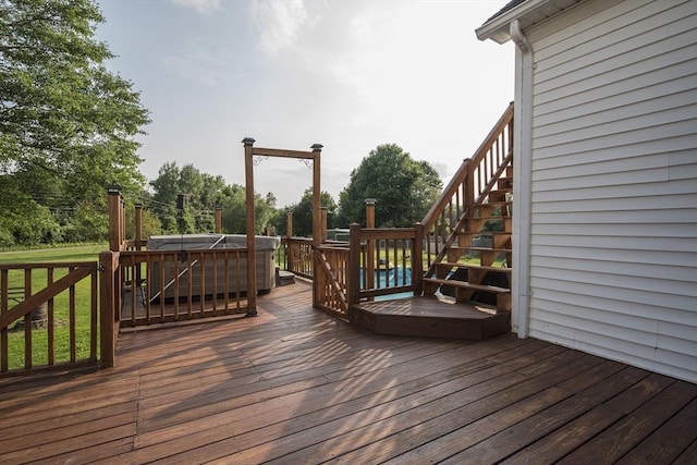 769 Federal St, Belchertown, MA 01007 - wooden terrace featuring stairway and a hot tub