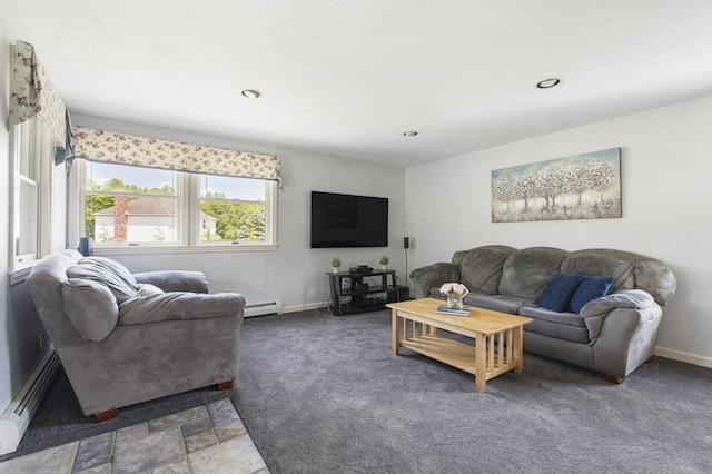 2 Harding Rd, Medway, MA 02053 - carpeted living area featuring a baseboard heating unit and recessed lighting