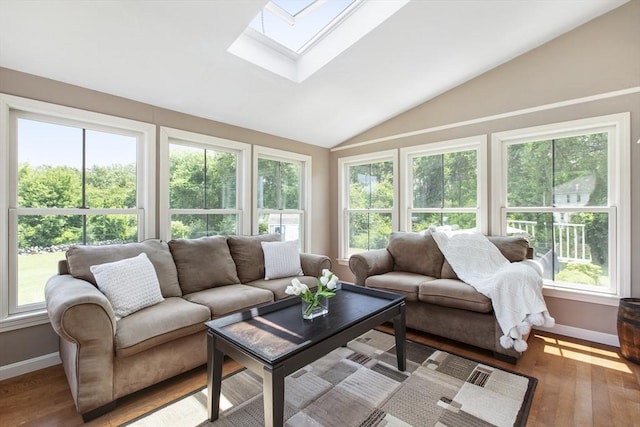 2 Harding Rd, Medway, MA 02053 - sunroom / solarium with a skylight, lofted ceiling, and hardwood / wood-style floors