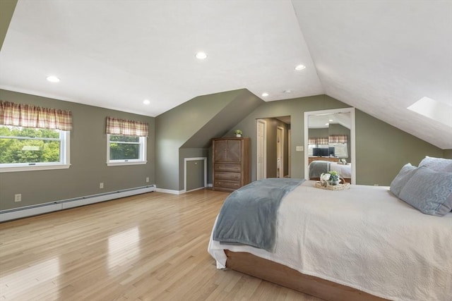 2 Harding Rd, Medway, MA 02053 - bedroom featuring lofted ceiling, baseboard heating, wood finished floors, and recessed lighting
