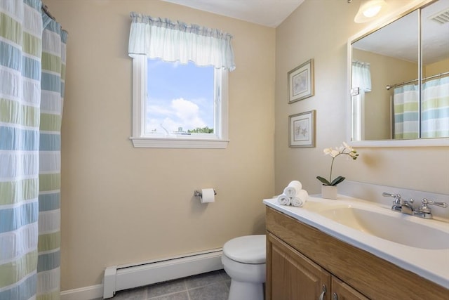2 Harding Rd, Medway, MA 02053 - full bathroom featuring a baseboard heating unit, vanity, and tile patterned flooring