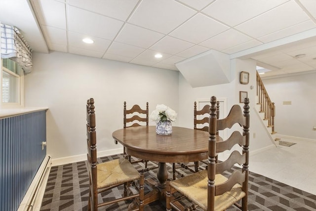 2 Harding Rd, Medway, MA 02053 - dining area with a drop ceiling, stairs, and recessed lighting