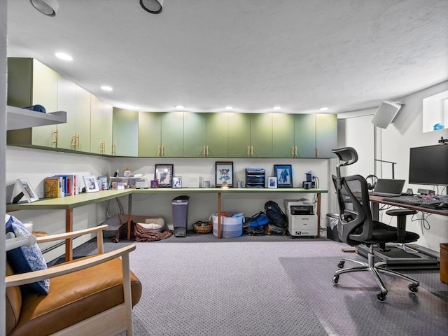 office area featuring carpet floors and recessed lighting