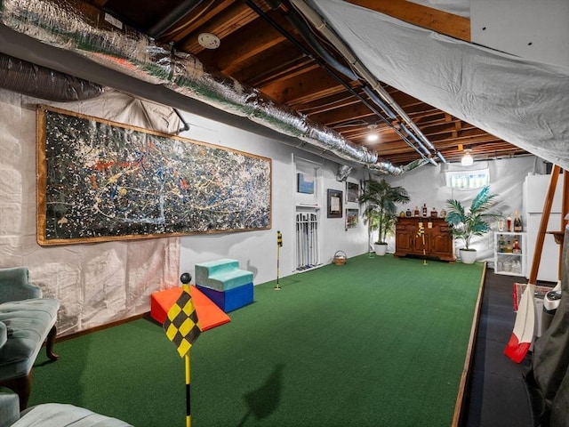 basement with carpet floors