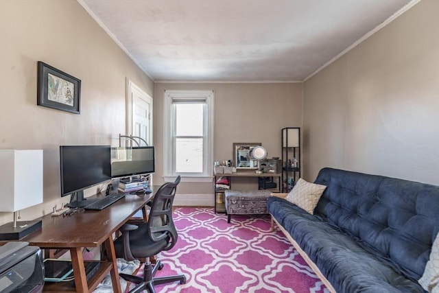 office area with crown molding