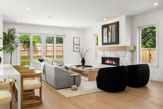 31 Evergreen St Unit 2, Boston, MA 02130 - living area featuring wood finished floors, a premium fireplace, and recessed lighting