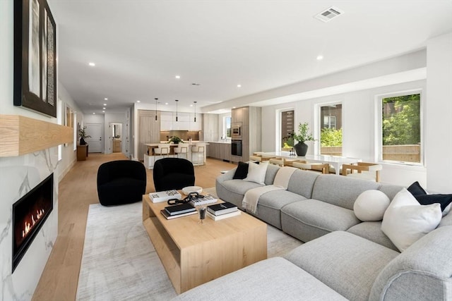 31 Evergreen St Unit 2, Boston, MA 02130 - living room featuring light wood-style floors, recessed lighting, and a fireplace