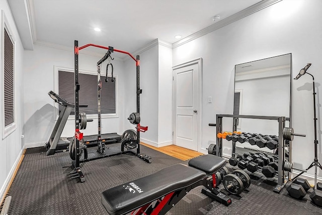 3 Lowell St Unit 1, Waltham, MA 02453 - exercise room featuring crown molding, baseboards, and recessed lighting