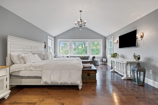 14 Reiling Pond Rd, Lincoln, MA 01773 - bedroom with lofted ceiling, wood finished floors, and a chandelier