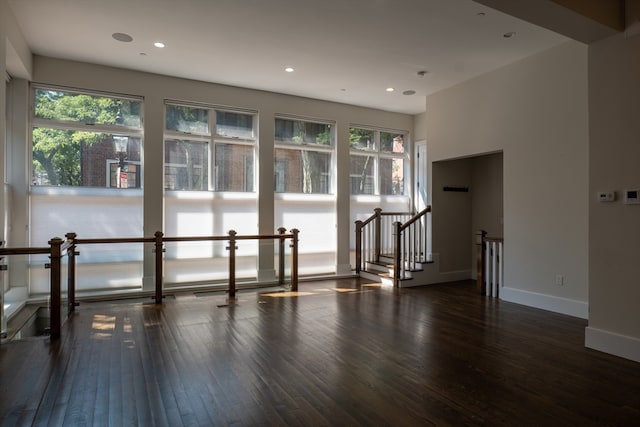 unfurnished room featuring a wealth of natural light and dark hardwood / wood-style floors