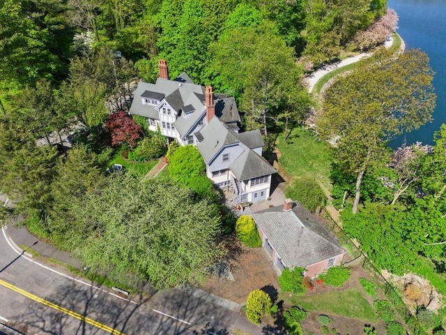 bird's eye view featuring a water view